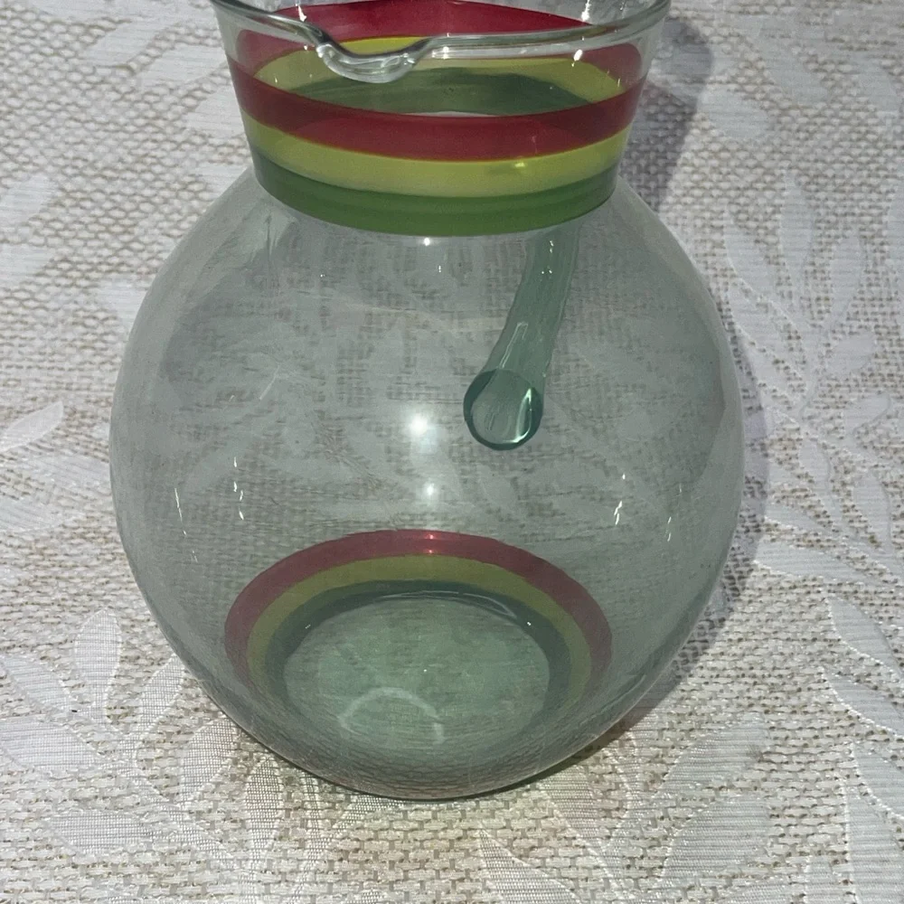 Colorful Glass Pitcher with Striped Design